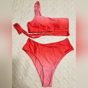 New with No Tags Red Pink Bikini High Rise Bottoms Size M